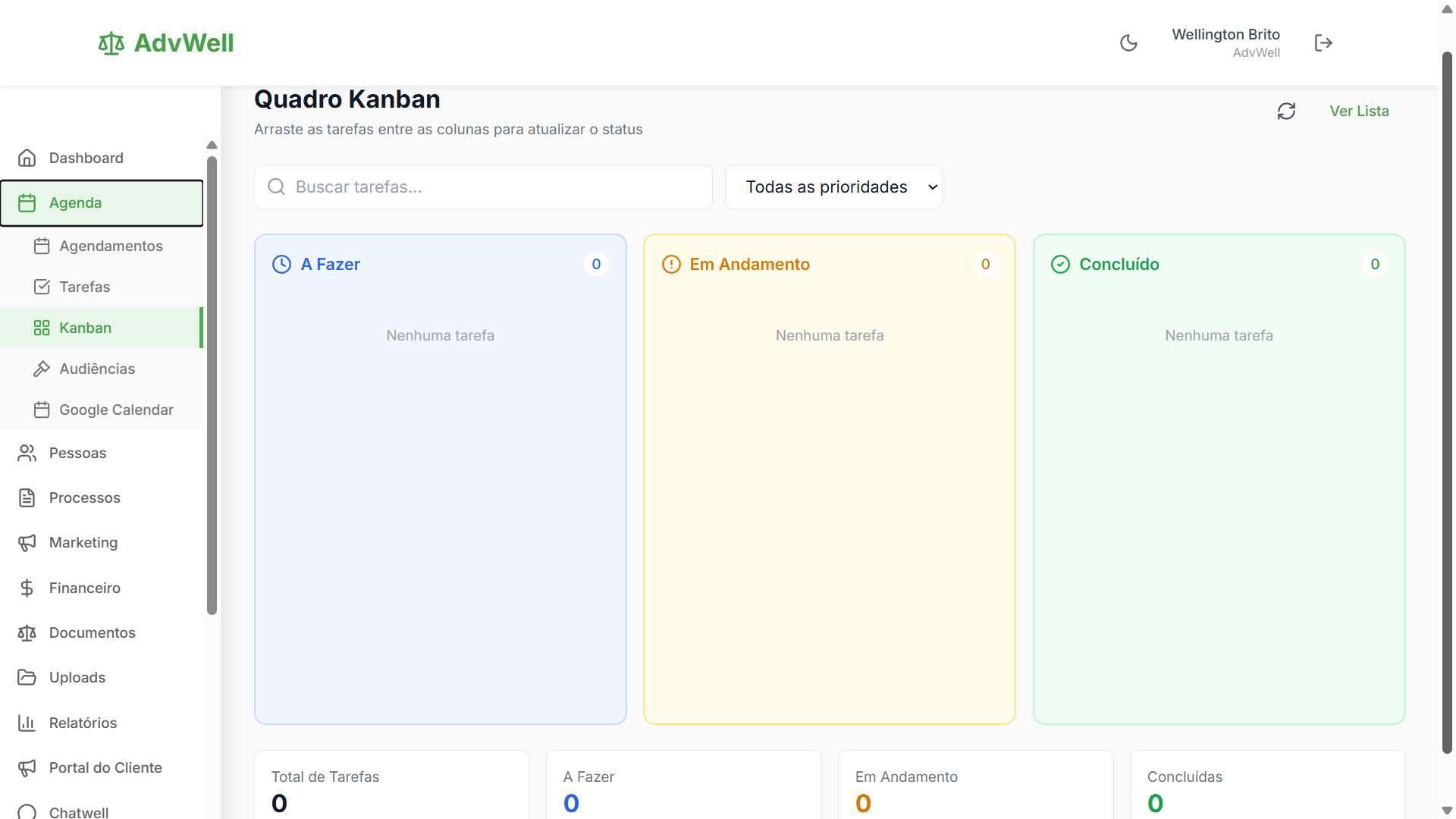 Quadro Kanban de tarefas